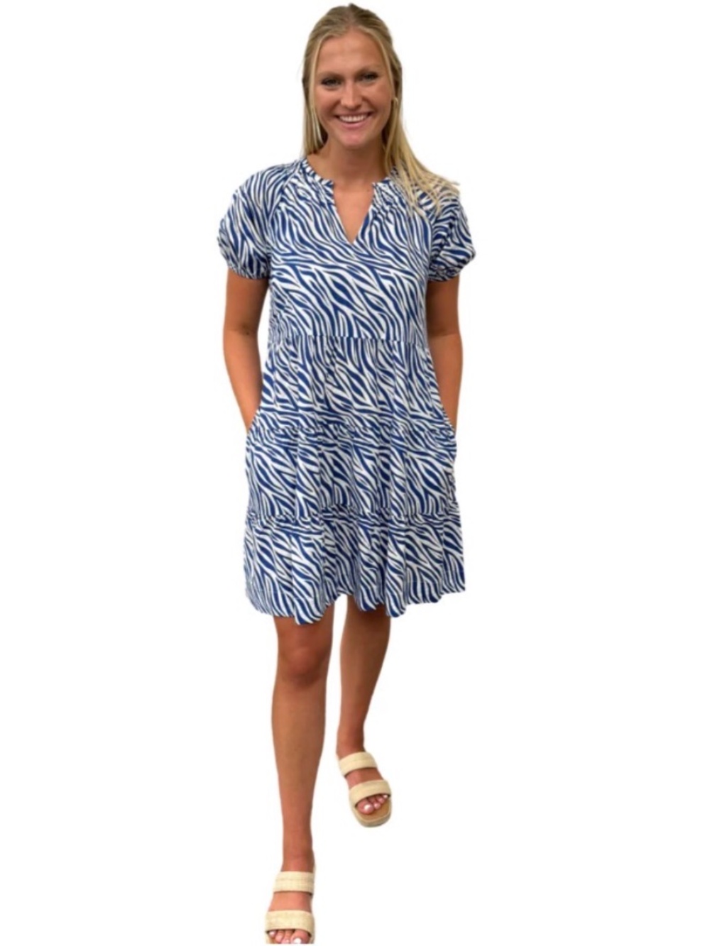 LIZA BYRD Smocked Neck Zebra Dress, NWT